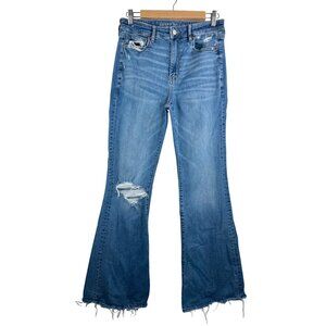 American Eagle super high rise flare jeans 90s boho retro stretch sz 8
